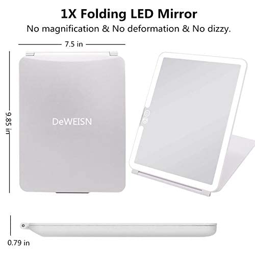 Deweisn RCSM161 Folding Lighted Makeup Mirror With 72 Leds 3 Colors Light Modes Usb Rechargable 1800Ma Batteries Portable Ultra Thin Compact Vanity Mirror Dimmable Travel Mirror thumb #1