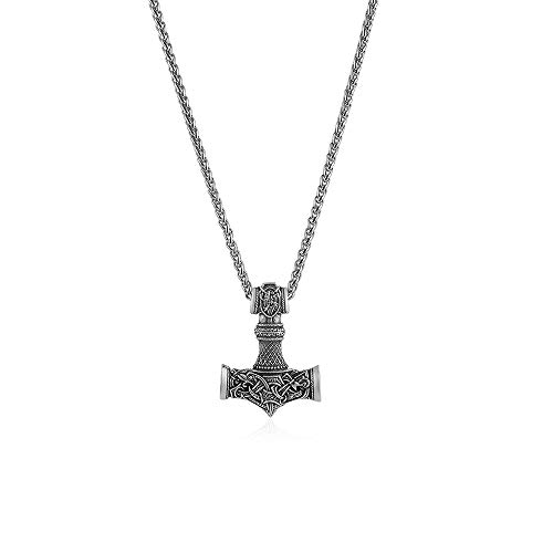 LangHong Norse Viking Thor Hammer Necklace Mjolnir Necklace For Men (Antique Silver)