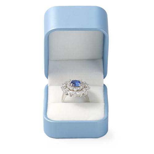 Leathe Ring Box Jewelry Gift Box Ring Holder Case For Birthday, Proposal,Wedding,Valentine's Day Gifts (Blue)
