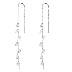 SLUYNZ 925 Sterling Silver Sparkling CZ Droplet Dangle Earrings for Women Teens Elegant Long Dangling Earrings Threader Tassel