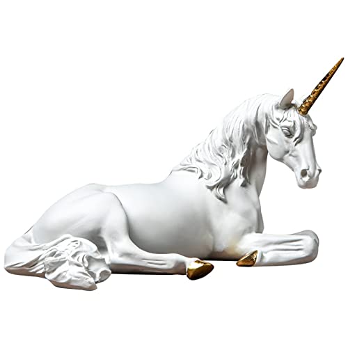 Siunwdiy Ornement De Statue De Licorne Mystique, Statue De Cheval Blanc, Décoration De Sculpture d'animal Domestique Statue De Résine d'art Moderne,Blanc