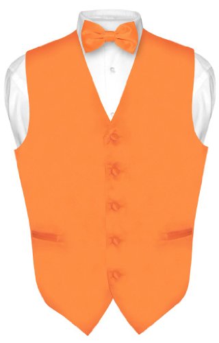 Men's Dress Vest & BowTie Solid ORANGE Color Bow Tie Set for Suit or Tuxedo
