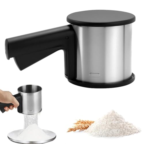 Dulynva Setaccio Farina in Acciaio Inox setaccio a Una Mano Setaccio da Cucina con Coperchio Spargi Zucchero a Velo setaccio per Farina con Manico per Decorazione caffè Farina Cacao Polvere di Spezie