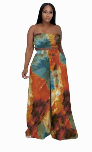 Image of Two Piece Sets for Women Summer Outfits Crop Tops and Wide Leg Pants Sets Sexy Jumpsuits Vacation Outfits with Pockets