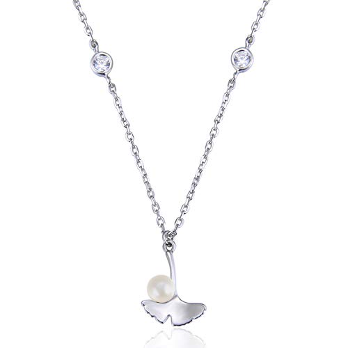 Collier Feuille Ginkgo Argent Perle Pendentif Tendance Bijou Femme