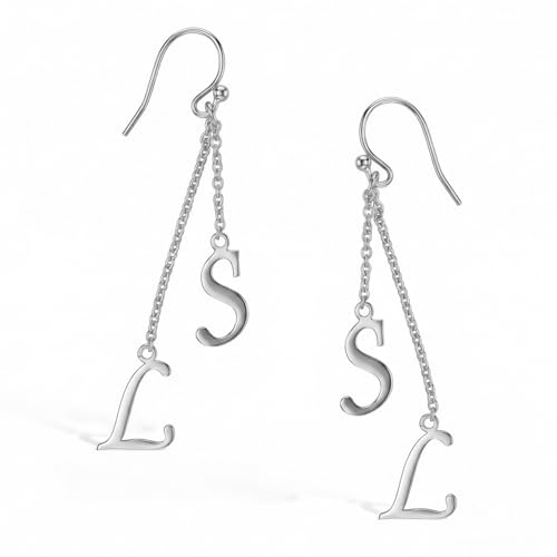 Image of TRUESILVER ACPL 925 Sterling Silver Personalized Earrings for Women | Customized Inital Dangler Name Earring for Womens | Custom Gift for Anniversary Wedding Birthday