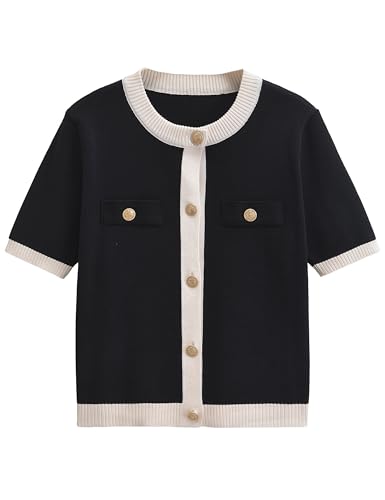 Bozanly Womens Short Sleeve Cardigan Summer Crew Neck Button Up Cropped Knitted Dressy Tops 2025