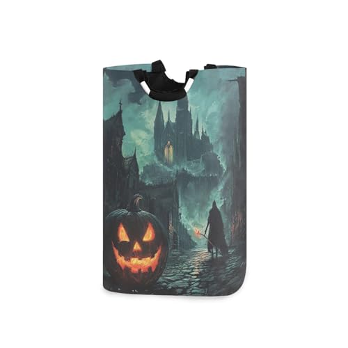 Jihqo Laundry Hamper Basket Halloween Castle Collapsible Nursery Storage Bin Waterproof Clothing Baskets for Home Bedroom Bathroom Washing Room
