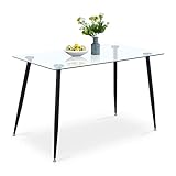 GOLDFAN Glass Dining Table Modern 4 Seater Kitchen Table Rectangle Dining Room Table with Sand Black Powder Coated Legs, 120 x 70 x 75 cm (Table Only)