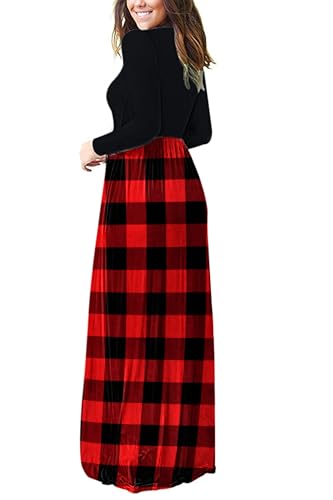Image of AUSELILY Womens Long Sleeve Maxi Dress Casual Empire Waist with Pockets | Versatile year round long dress for spring, fall, winter, available in floral prints and solids