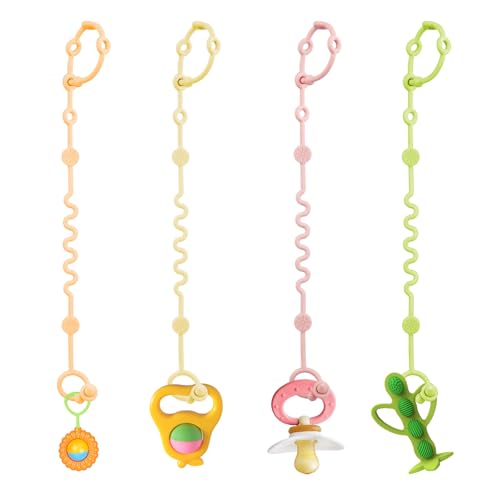 Image of LittleHugs Toy Straps for Baby, Adjustable Toy Holder for Stroller Accessories, Silicone Tether Pacifier Clip, No Throw Travel Essential Leash for High Chair, Car Seat (4 Pack Macaron)