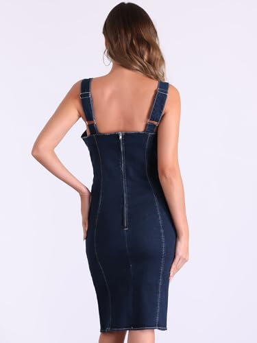 Image of Allegra K Jeans Dresses for Women's Strap Bodycon Denim Dress