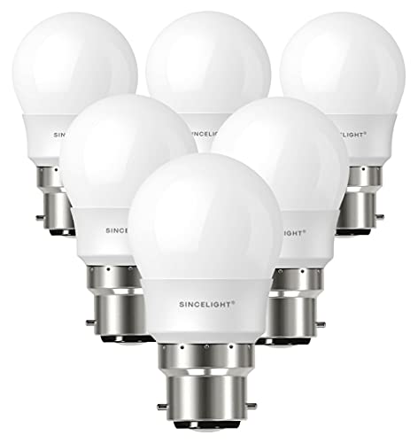 Bombillas LED con Casquillo B22 (5 Vatios, 500 lúmenes, Blanco Cálido 2700 Kelvin, No Regulables, Forma P45 estándar) Paquete de 6