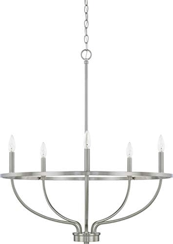 HomePlace Lighting 428551BN Greyson Urban/Industrial Vine-Style Round Candle Chandelier, 5-Light 300 Total Watts, 33" H x 29" W, Brushed Nickel