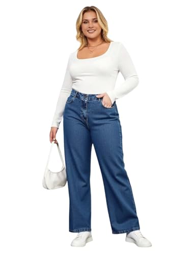 Image of KOTTY Women's Plus Size Straight Fit Denim Jeans with Comfortable Waist and Denim Fabric