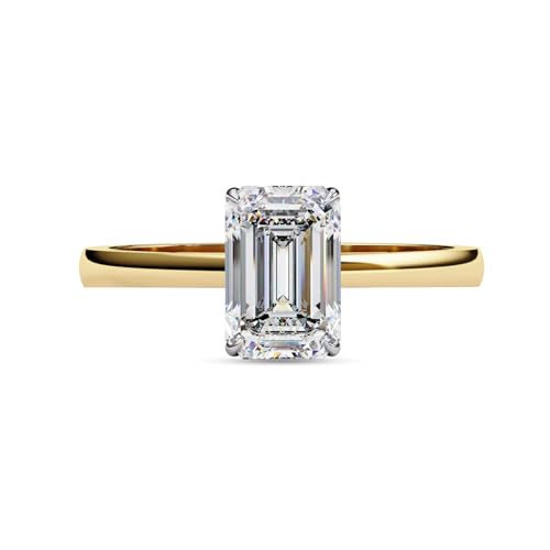 Solitaire Engagement Rings For Women, 7.5x5mm Emerald Cut Lab Created Moissanite 4-Prong Promise Rings in 10K / 14K Solid Gold or 925 Sterling Silver Jewelry Gift for Her2