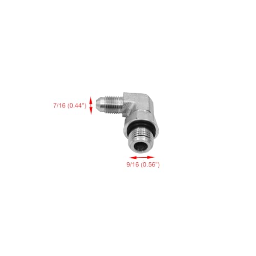 Image of (2-PACK) 6801-04-06-NWO Hydraulic Hose Adapter Fitting 1 /4 inch Male JIC 37 Flare(7 /16 inch-20UNF)x3 /8 inchMale Adjustable Nut O-Ring Boss(9 /16-18UNF) 90Elbow SAE Pipe Joints Connector Carbon Steel