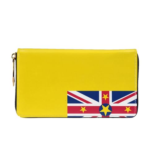 Leather Women Wallets, Long Credit Card Holder, Flag of Niue Print Billfold Clutch & Travel Purse Large Capacity2