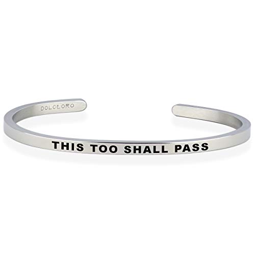 Dolceoro Personalized Inspirational Mantra Cuff Bracelet Jewelry, 3mm Wide Shiny 316L Surgical Stainless Steel