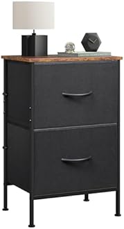 WLIVE Nightstand, Nightstand with 2 Drawers, Bedside Furniture, Night Stand, Small Dresser for Bedroom, College Dorm, End Table with Fabric Bins, Dormitory, Black and Rustic Brown, Size L