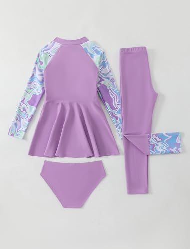 Image of FYMNSI Girls Modest Full Coverage Swimsuit Long Sleeve Rash Guard with Pants UPF 50+ Sun Protection Swimwear for Kids 5-14