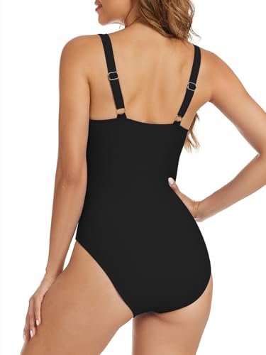 SEAFORM Women Vintage Ruched Push Up One Piece Swimsuit Tummy Control Bathing Suit Square Neck Swimwear High-Waisted Monokini2