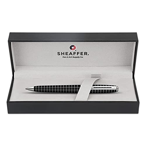 Image of Sheaffer 9164 Prelude Lacquer Ballpoint Pen - Black with Chrome-Plated Horizontal Engravings and Trim