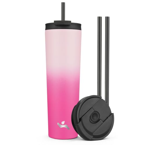 Image of Konokyo 34 oz Insulated Tumbler Water Bottle with Straw Lid, Cherry
