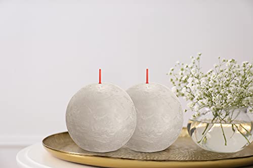 Bolsius 3 Pack Gray Rustic Ball Pillar Candles - 3 Inch - Premium European Quality - Natural Eco-Friendly Plant-Based Wax - Unscented Dripless Smokeless 25 Hour Party Décor And Wedding Candles #TOP6