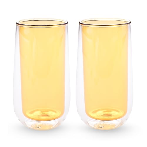 Image of UMAI Double Wall Borosilicate Glass Coffee Mug | Cups Set of 2-240ml Each | High Thermal Resistance | Microwave & Dishwasher Safe | Gifting Pack for Friends /Family /Couples | Yellow
