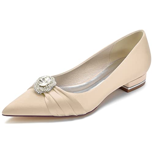 Women's Pointed Toe Wedding Shoes Flats Bridal Flats Evening Prom Party Dress Shoes 2.5Cm