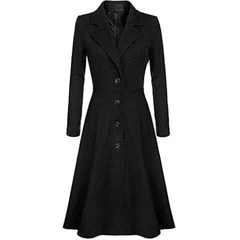 Leader of the Beauty Women Single Breasted Wool Winter Coat Mid-Long Long Sleeve Lapel Winter Outwear XL Black Cover