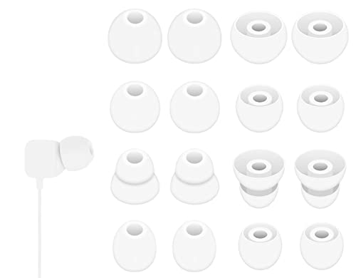 Image of 8 Pairs Powerbeats Pro Ear Tips Buds, 4 Size Replacement Soft Flexible Fit in Case Noise Reduce Silicone Rubber Earbuds Eartips Wing Skin Accessories Compatible with Beats Flex /BeatsX - White