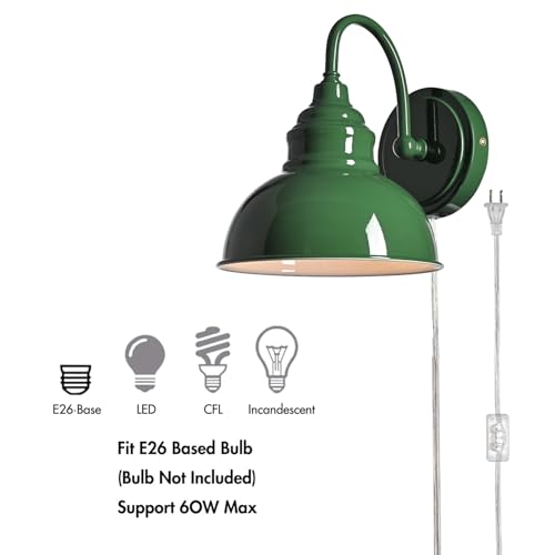 Image of Mini Gooseneck Wall Sconce, 2-Way Mount with Switch, Green | Flexible Gooseneck, Plug-in & Hardwired Dual Installation, On /Off Switch Included, Fits Bedroom, Corridor, Porch
