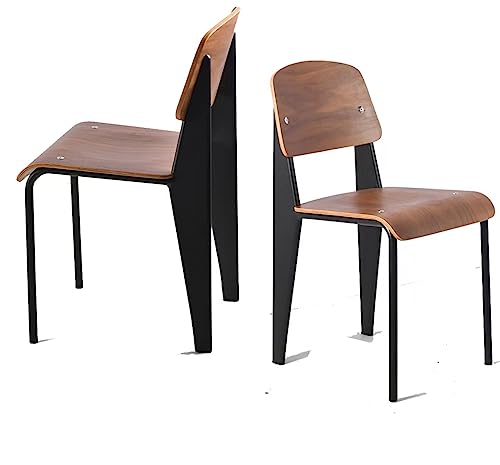 GWAREZ Morden Metal Plywood Dining Chairs Classic Restaurant Dining Side Chair with Black Legs - Set of 2(Walnut Color)