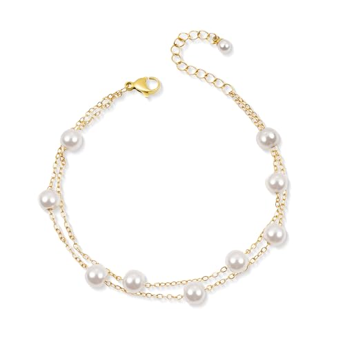Trinckle Pearl Bracelet Gold Pearl Bracelets for Women Bridesmaid Jewelry