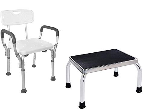 Vaunn Medical Shower Chair with Arms and Back and Foot Step Stool Bundle