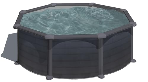 Piscina Gre KITPR358GF Granada. - Piscina fuori terra in acciaio, rotonda con aspetto in acciaio grafite. Piscina scomponibile per Giardino. 350 x 132 cm