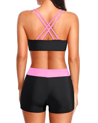 Image of Holipick 3 Piece Tankini Swimsuits for Women Tummy Control Bathing Suits Swim Tank Top with Bra Boy Shorts Teen Swimwear 2026