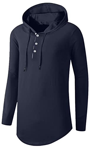 Kuyigo Men's Hipster Hip Hop Long Sleeve Lightweight Casual Pullover Hoodies Shirts Navy 3X-Large #TOP2