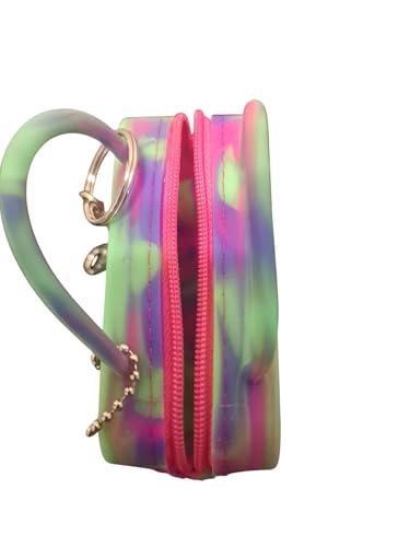 Kids Multicolor Tie-Dye Mini Coin Purse with Character Charm, Pink Zipper2