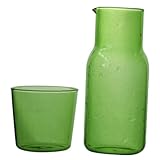 TEHAUX Vaso de Vidrio Transparente con Jarra de Agua Práctica para Uso Doméstico y Exterior Diseño Color Verde Hierba Resistente al Calor para Bebidas Variadas