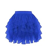 Damen Tüllrock Unregelmäßiger Netz-Midirock Schimmernder Stufenrock Weicher Bauschiger Rock Rockabilly Petticoat Retro Tutu Kurz Balletrock Karneval Kostüm