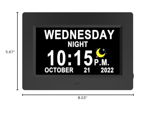 Massii DC0702-BLACK 19 Alarms Digital Clock With Auto Dst And Sun Moon Icons, Custom Reminders And Calendar Clock, Day Date Clock For Seniors Dementia Alzheimers' Clock- 7 Inch thumb #9