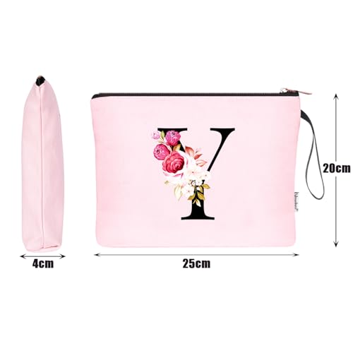 Image of Vavabox A-Z Personalized Makeup Bag, Birthday Gifts for Women Mom, Gifts for Best Friend, Bride Bridesmaid Cosmetic bag (Y, 06-Pink)