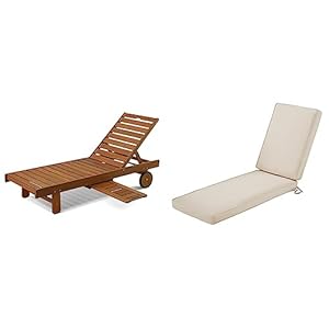 Furinno Tioman Outdoor Hardwood Patio Furniture Sun Lounger, Natural & Classic Accessories Montlake FadeSafe FadeSafe Water-Resistant 72 x 21 x 3 Inch Patio Chaise Lounge Cushion