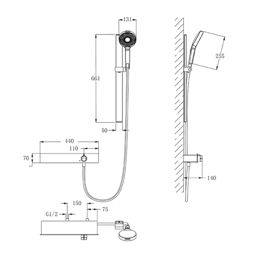 Baignoire en cascade avec rail de douche et bouchon gris étanche LWX