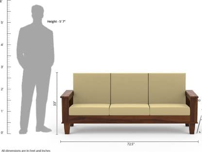 Image of K L FURNITURE Solid Sheesham Wooden 5 Seater Sofa Set For Living Room | 5 Seater Sofa | Sofa Set | Fabric 3 + 1 + 1 With Brown Finish For Living Room