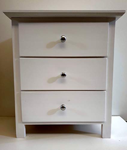 MUEBLES PEJECAR Mesita de Noche de 3 cajones Fabricada en Madera de Pino Silvestre lacada en Blanco Satinado con Tiradores cromados no Requiere Montaje