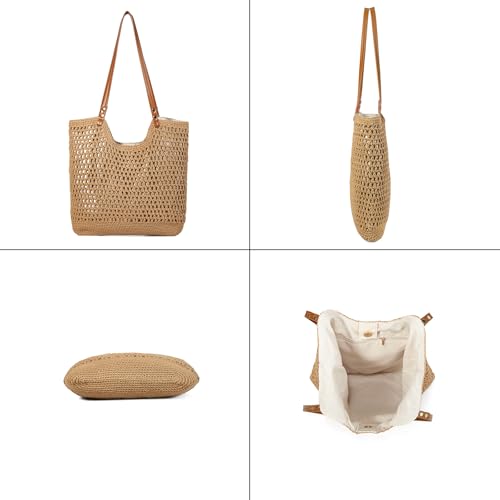 Image of Crochet Summer Tote Beach Shoulder Bag Hobo Purse with Boho Style | Soft Woven Hollow Knitted Handbag for Shopping Vacation Travel Beach, Lightweight Casual Bohemian Crochet Crossbody Bag
